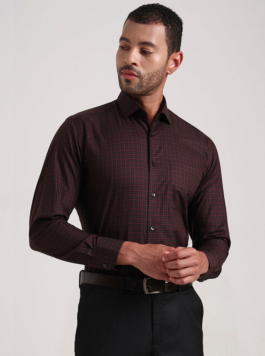 Red Checked Slim Fit Formal Shirt | Metal