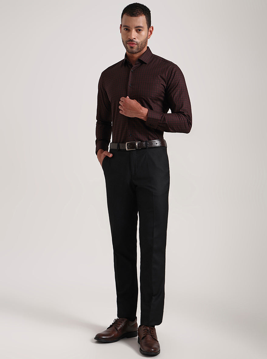 Red Checked Slim Fit Formal Shirt | Metal
