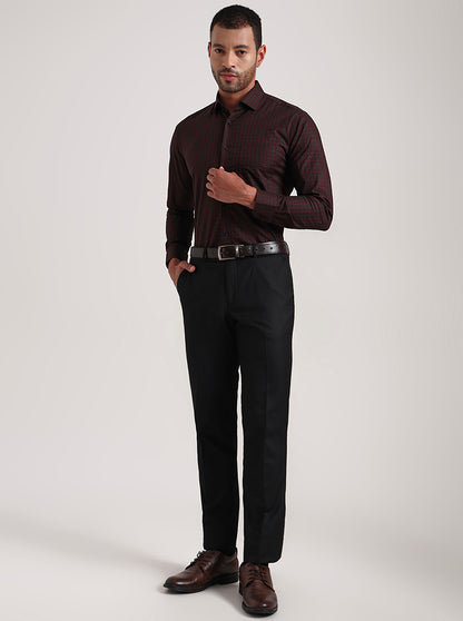 Red Checked Slim Fit Formal Shirt | Metal