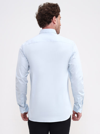 Blue Solid Slim Fit Casual Shirt | JadeBlue