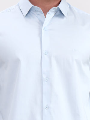 Blue Solid Slim Fit Casual Shirt | JadeBlue