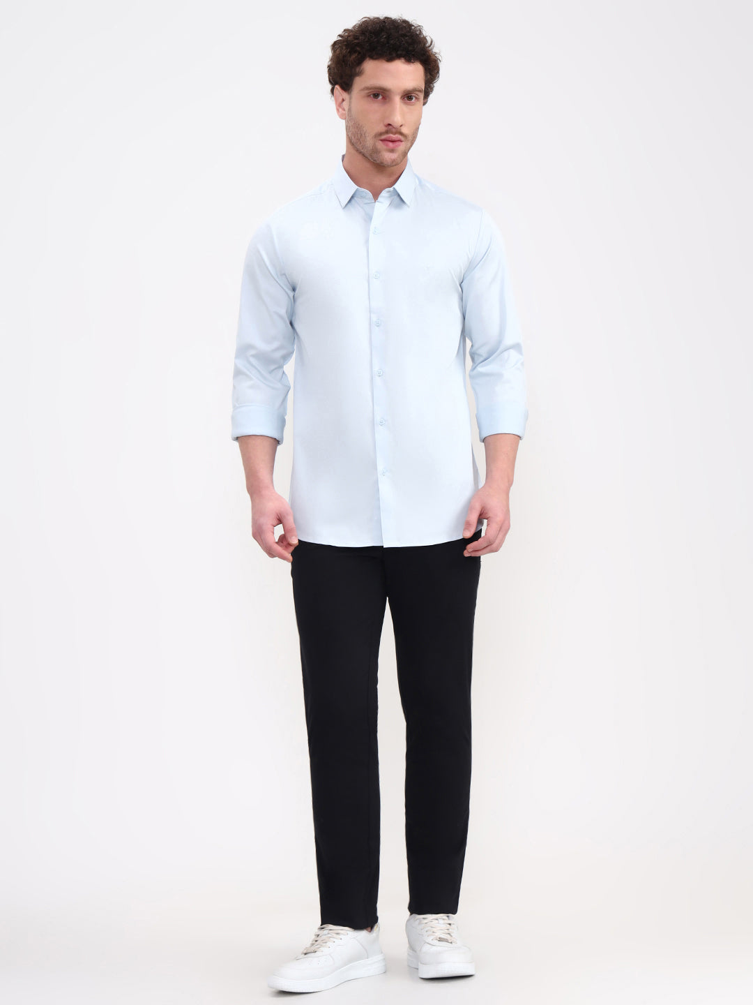 Blue Solid Slim Fit Casual Shirt | JadeBlue