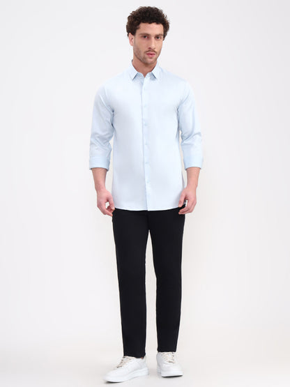 Blue Solid Slim Fit Casual Shirt | JadeBlue