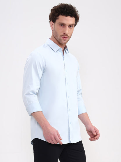 Blue Solid Slim Fit Casual Shirt | JadeBlue