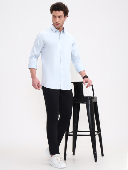 Blue Solid Slim Fit Casual Shirt | JadeBlue