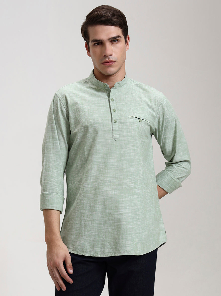 Green Printed Slim Fit Short Kurta | JadeBlue