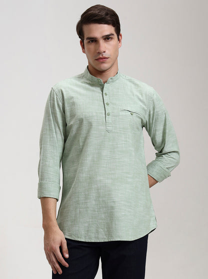 Green Printed Slim Fit Short Kurta | JadeBlue