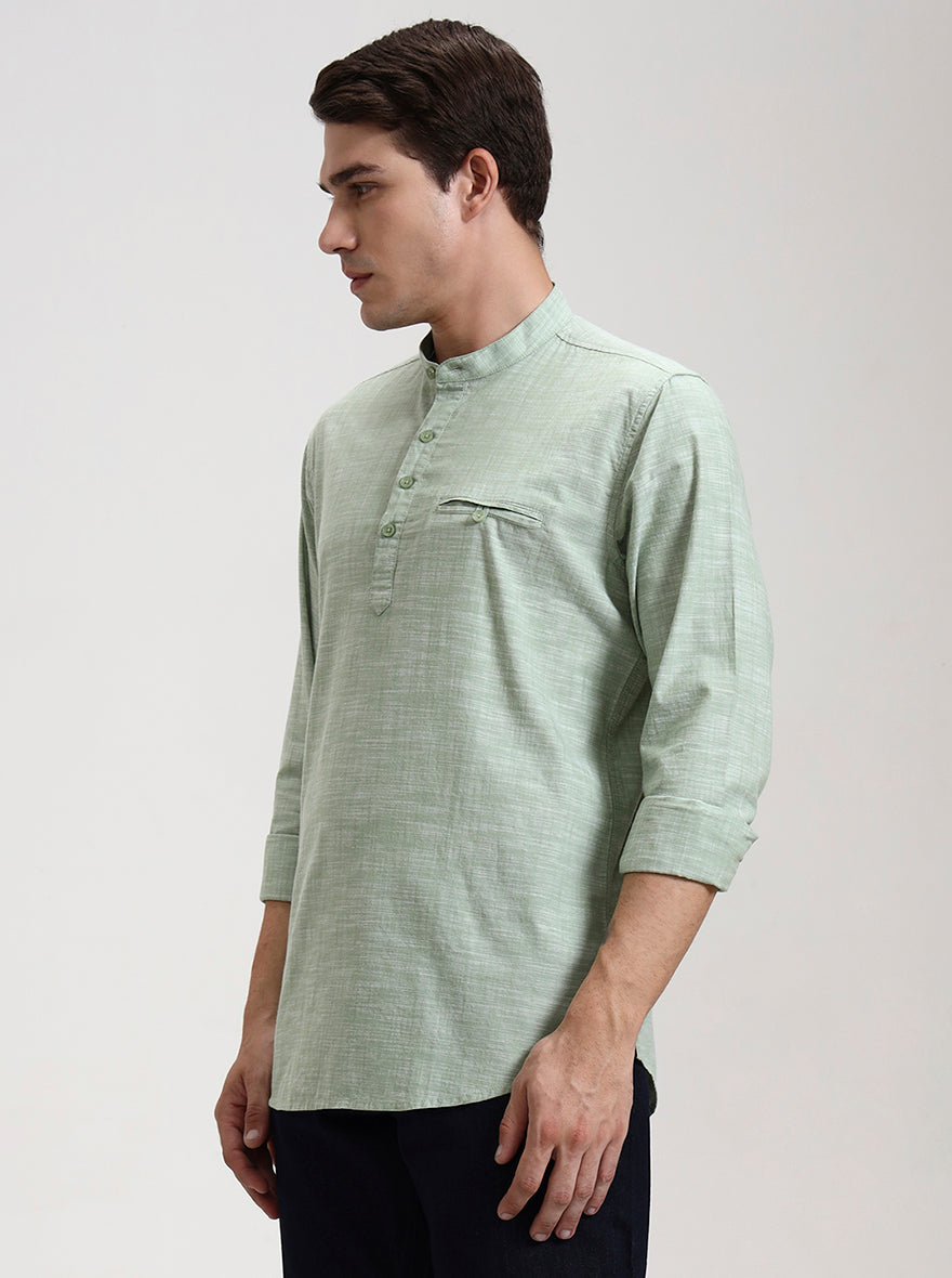 Green Printed Slim Fit Short Kurta | JadeBlue