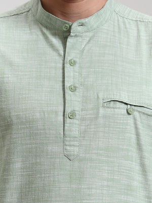Green Printed Slim Fit Sort Kurta | JadeBlue