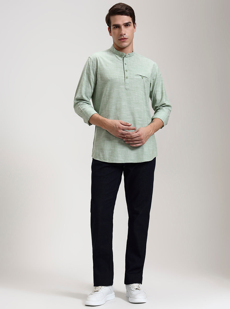 Green Printed Slim Fit Short Kurta | JadeBlue