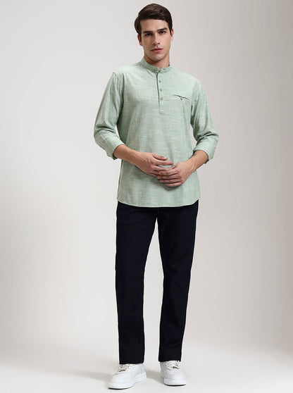 Green Printed Slim Fit Short Kurta | JadeBlue