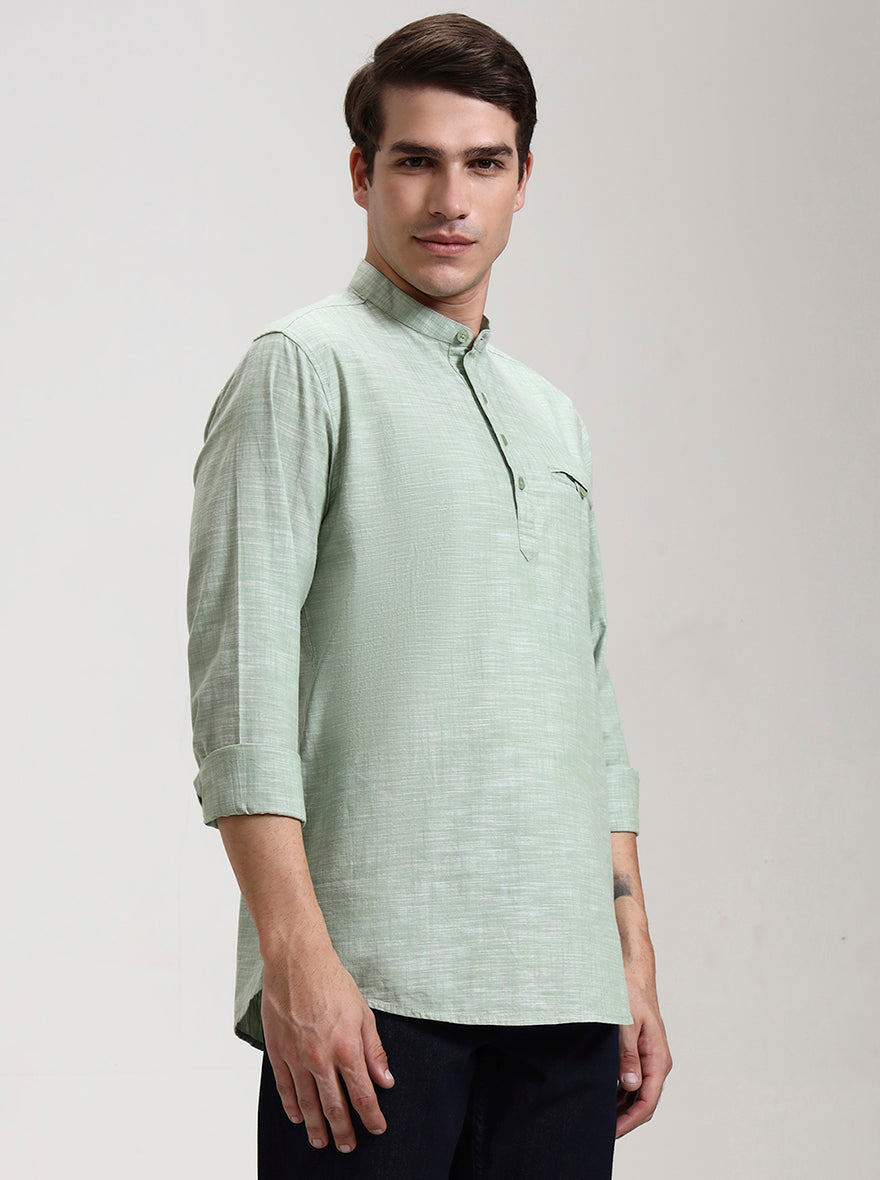 Green Printed Slim Fit Short Kurta | JadeBlue