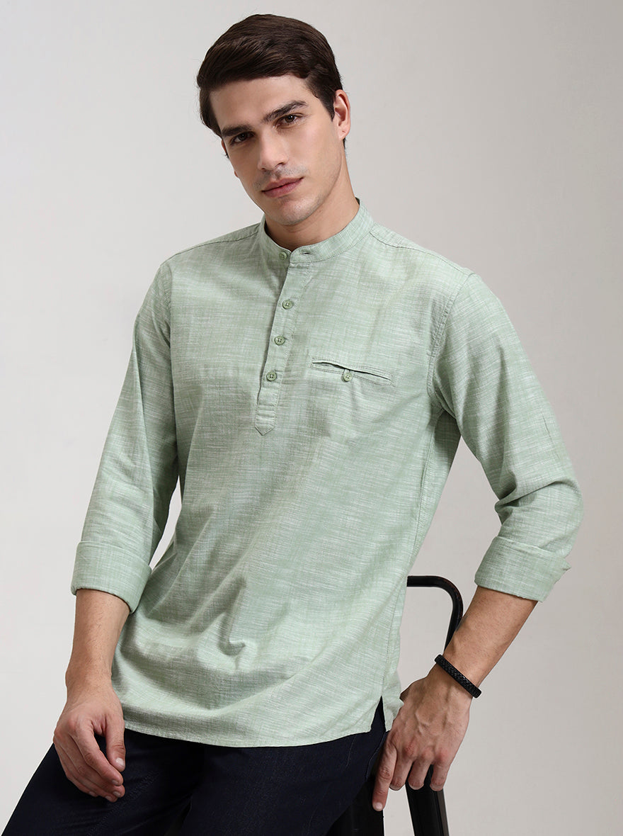 Green Printed Slim Fit Short Kurta | JadeBlue