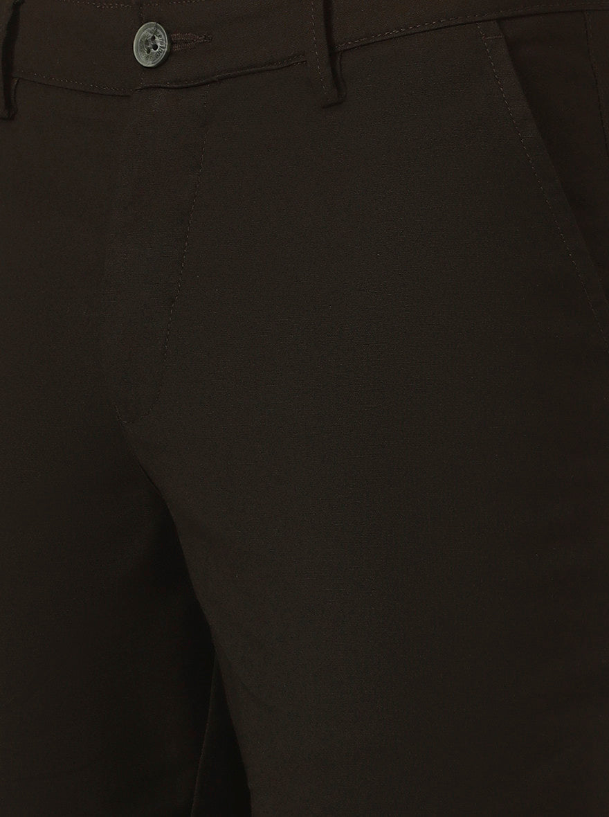 Olive Brown Solid Neo Fit Casual Trouser | Greenfibre