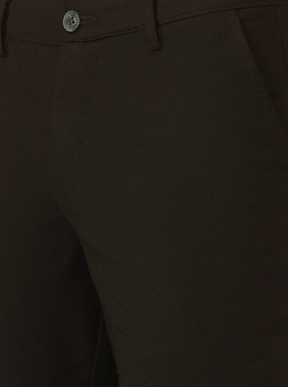Olive Brown Solid Neo Fit Casual Trouser | Greenfibre