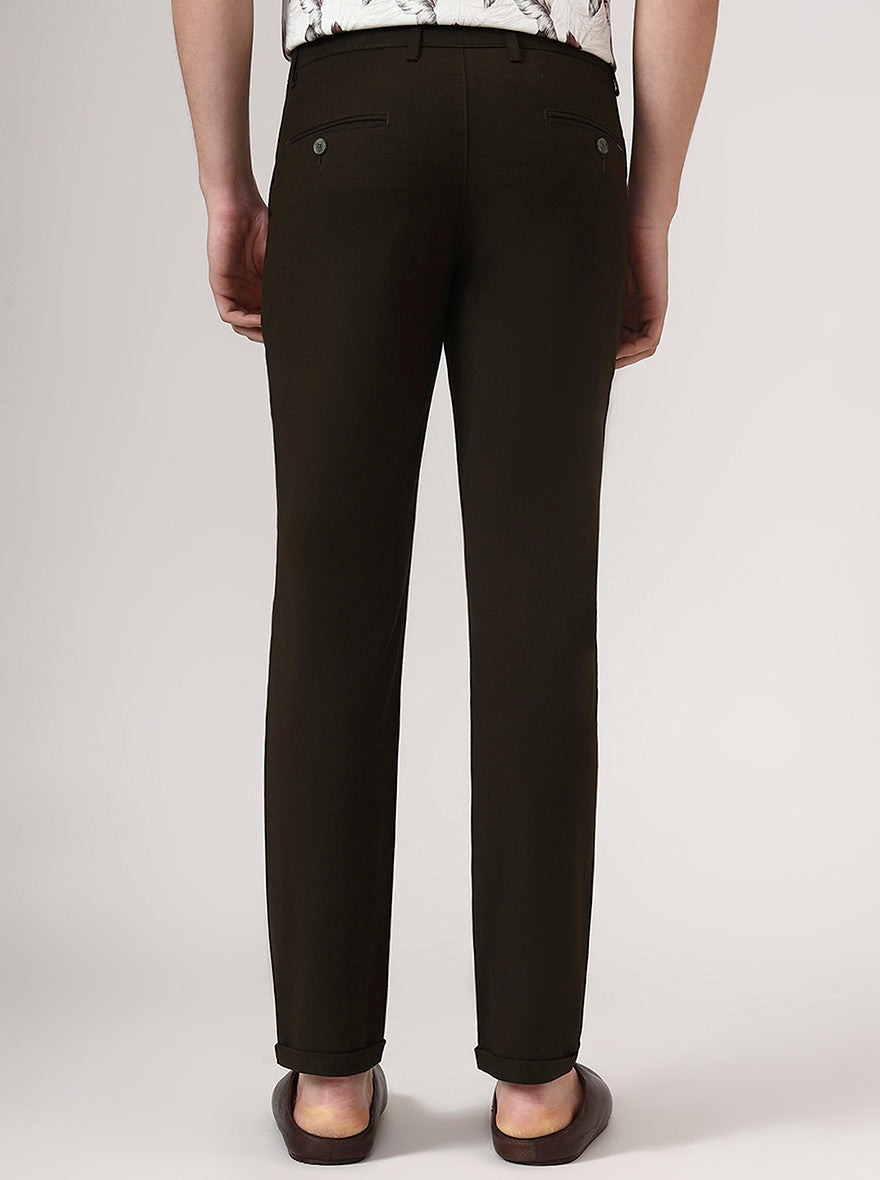 Olive Brown Solid Neo Fit Casual Trouser | Greenfibre