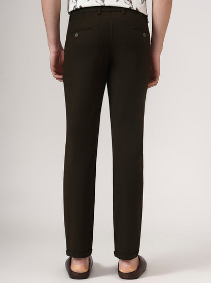 Olive Brown Solid Neo Fit Casual Trouser | Greenfibre