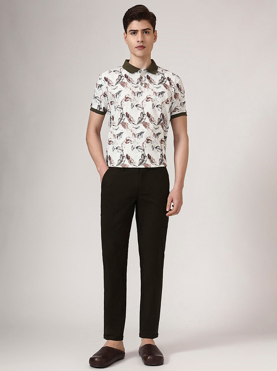 Olive Brown Solid Neo Fit Casual Trouser | Greenfibre