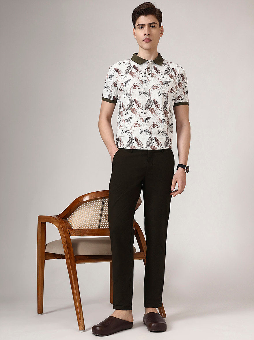 Olive Brown Solid Neo Fit Casual Trouser | Greenfibre