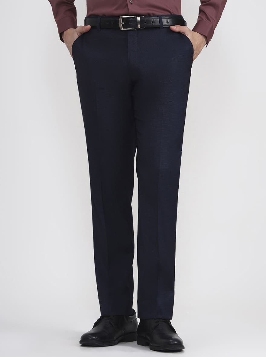 Blue Solid Regular Fit Formal Trouser | JadeBlue