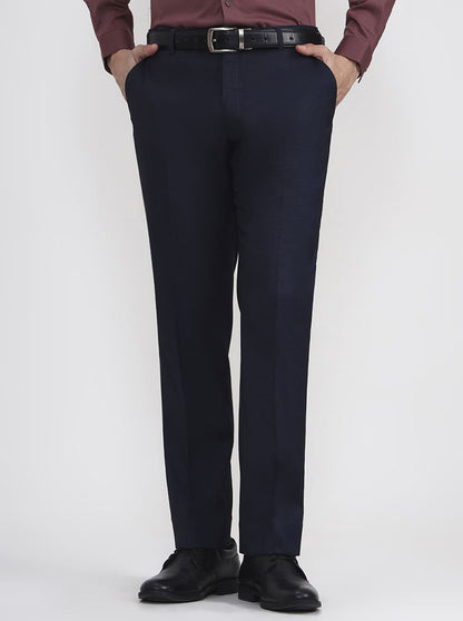 Blue Solid Regular Fit Formal Trouser | JadeBlue