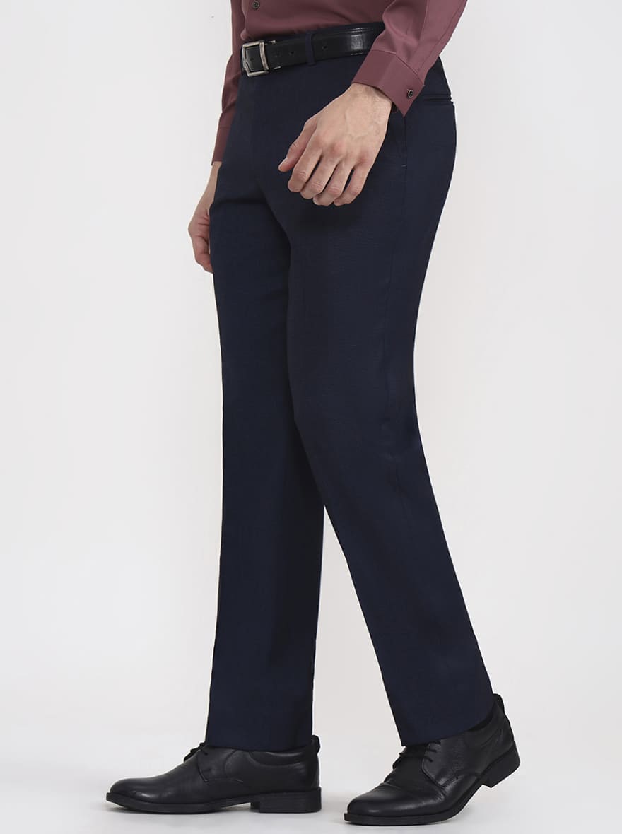 Blue Solid Regular Fit Formal Trouser | JadeBlue