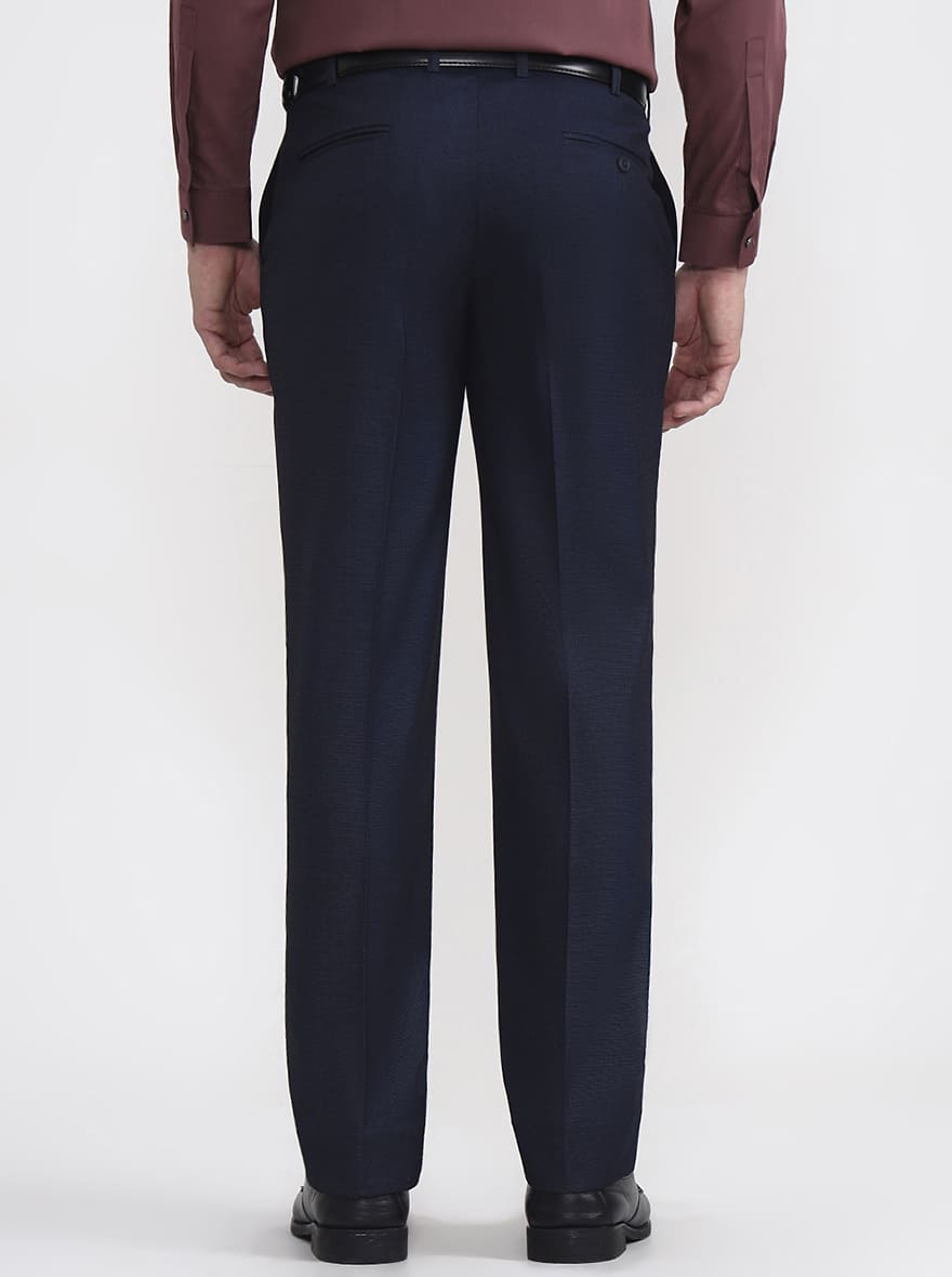 Blue Solid Regular Fit Formal Trouser | JadeBlue