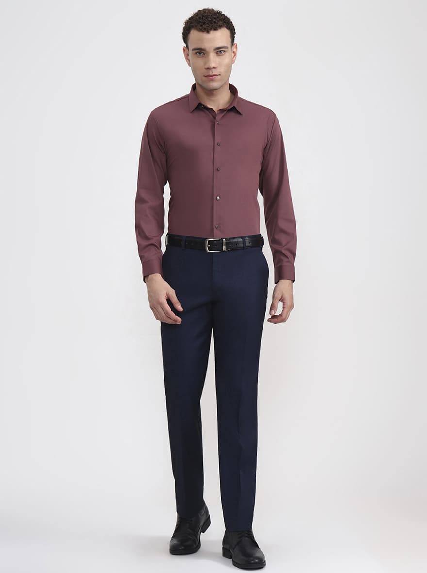 Blue Solid Regular Fit Formal Trouser | JadeBlue