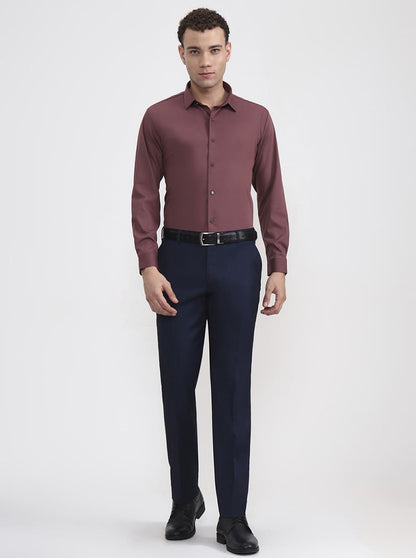 Blue Solid Regular Fit Formal Trouser | JadeBlue