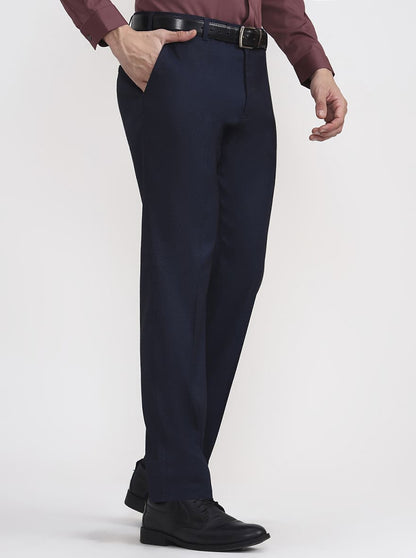 Blue Solid Regular Fit Formal Trouser | JadeBlue