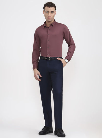 Blue Solid Regular Fit Formal Trouser | JadeBlue