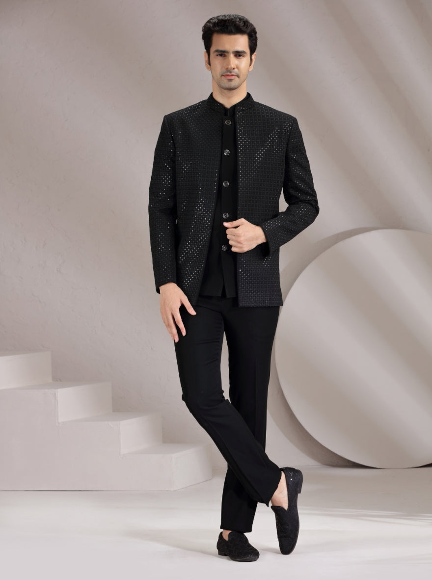 Black Embroidered  Jodhpuri Suit | JadeBlue