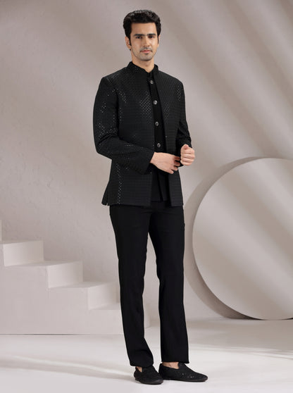 Black Embroidered  Jodhpuri Suit | JadeBlue