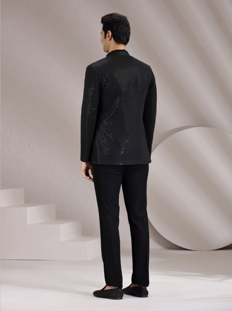 Black Embroidered  Jodhpuri Suit | JadeBlue