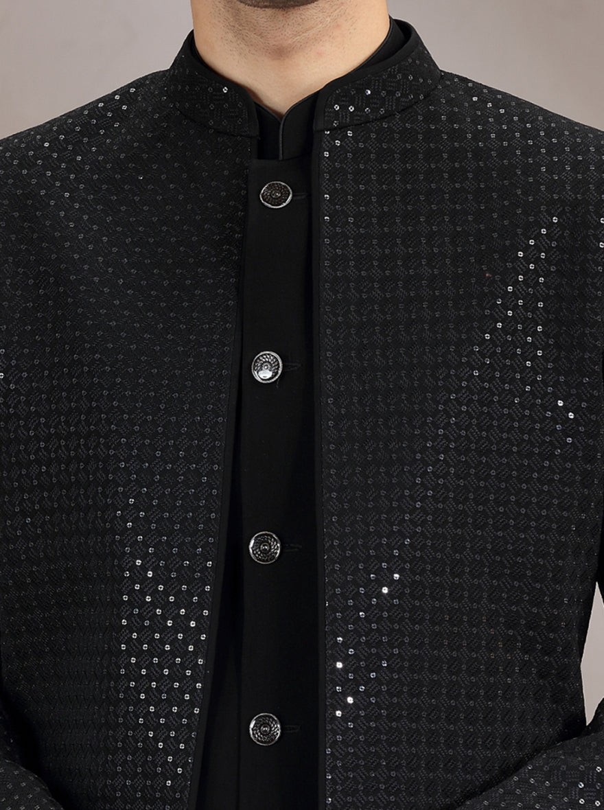 Black Embroidered  Jodhpuri Suit | JadeBlue