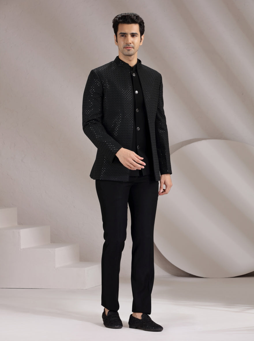 Black Embroidered  Jodhpuri Suit | JadeBlue
