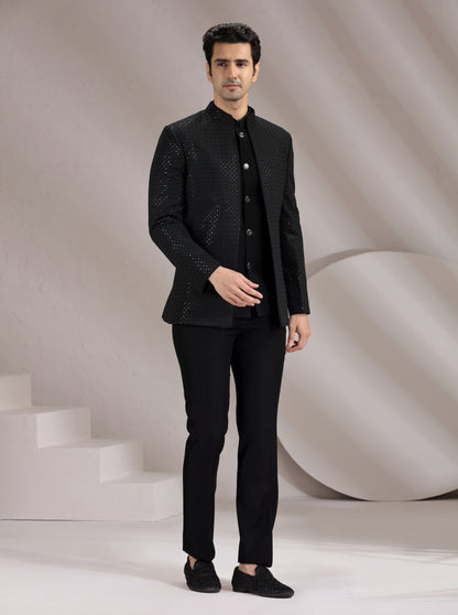 Black Embroidered  Jodhpuri Suit | JadeBlue