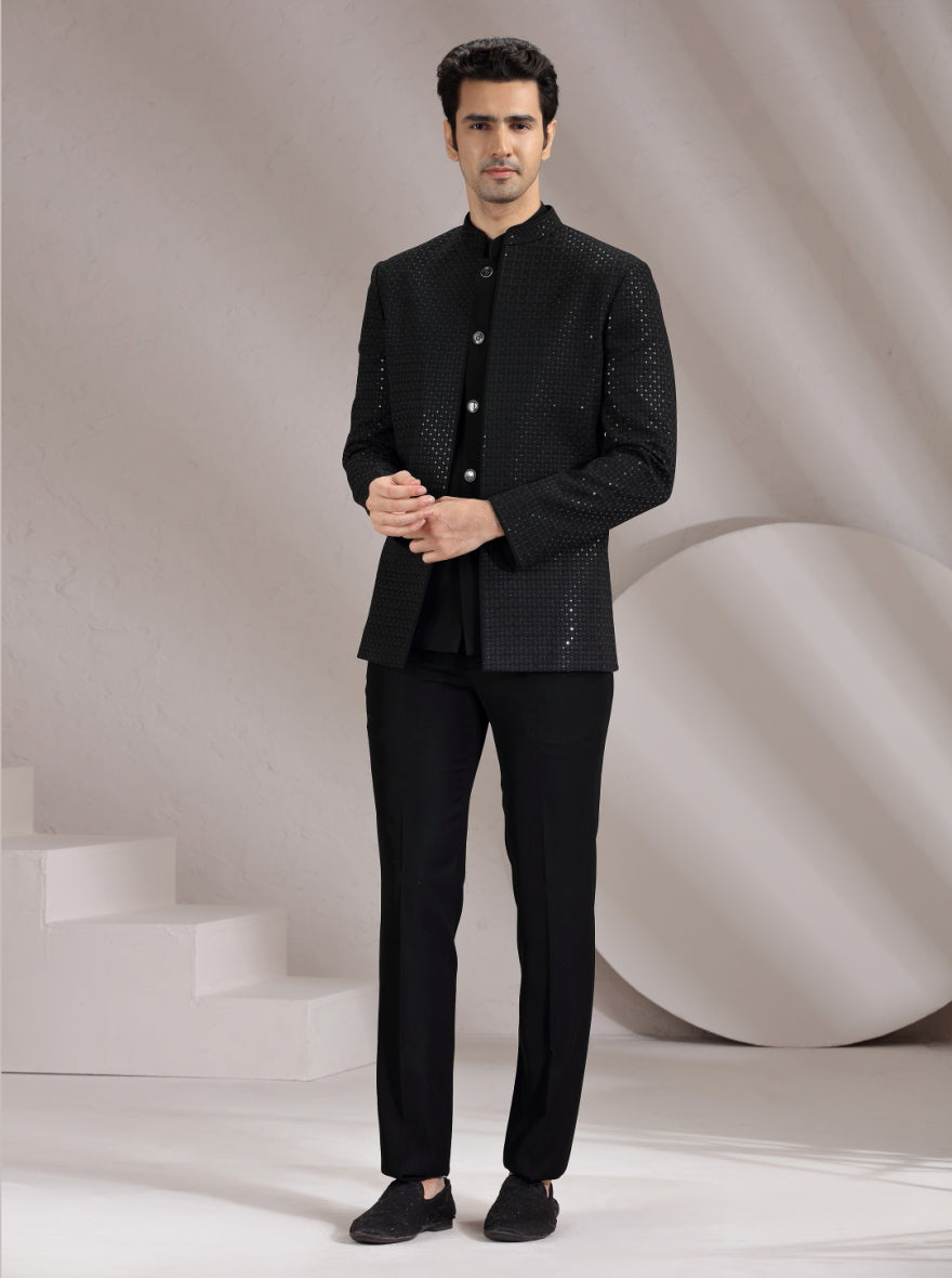 Black Embroidered  Jodhpuri Suit | JadeBlue