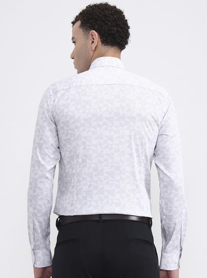 White & Grey Printed Slim Fit Formal Shirt | JadeBlue Youth
