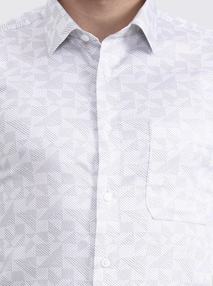 White & Grey Printed Slim Fit Formal Shirt | JadeBlue Youth