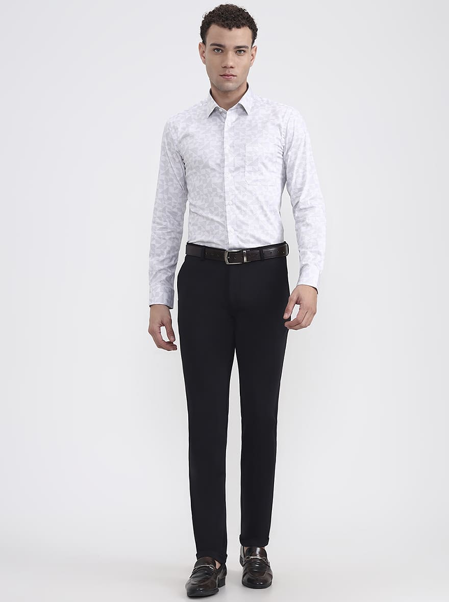White & Grey Printed Slim Fit Formal Shirt | JadeBlue Youth