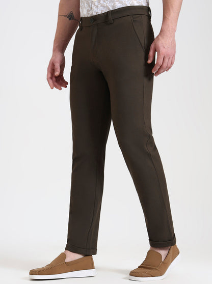 Olive Brown Solid Venice Fit Casual Trouser | JadeBlue