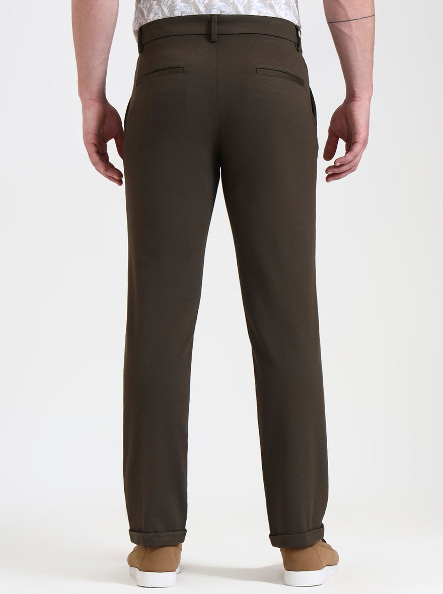 Olive Brown Solid Venice Fit Casual Trouser | JadeBlue
