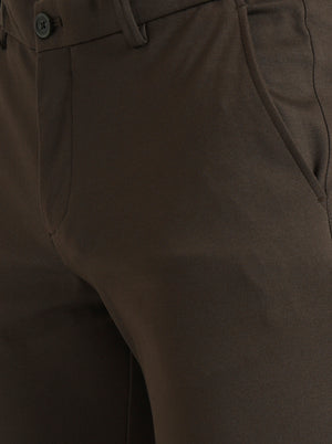 Olive Brown Solid Venice Fit Casual Trouser | JadeBlue