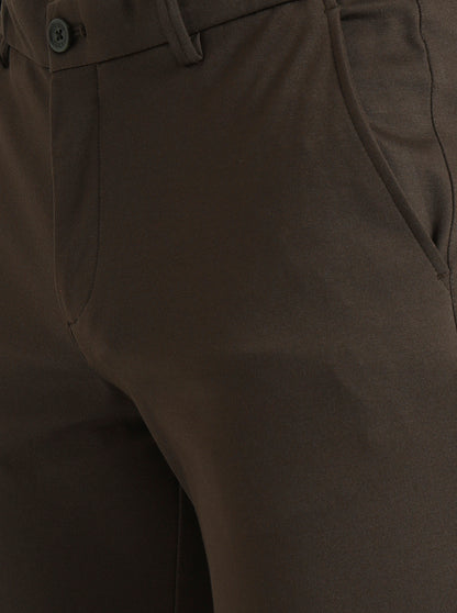 Olive Brown Solid Venice Fit Casual Trouser | JadeBlue