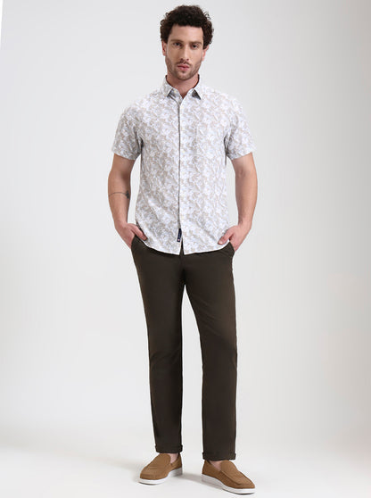Olive Brown Solid Venice Fit Casual Trouser | JadeBlue