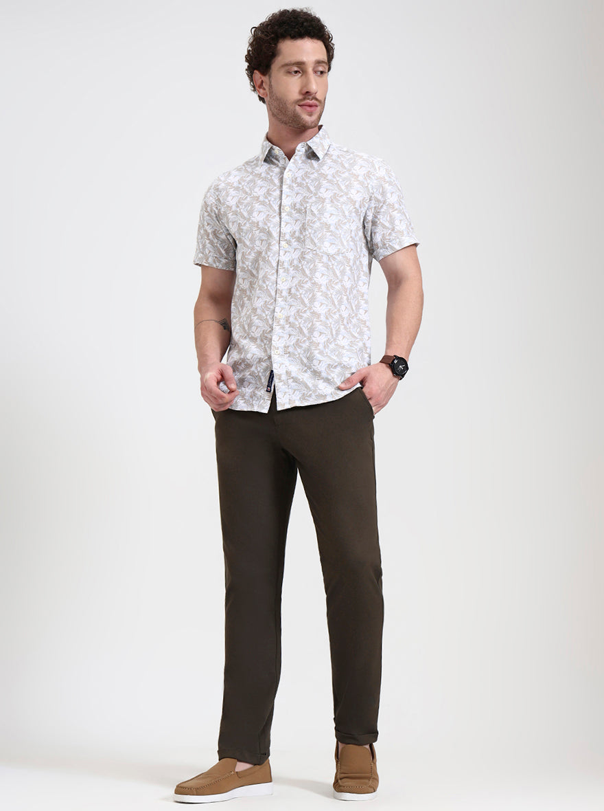 Olive Brown Solid Venice Fit Casual Trouser | JadeBlue