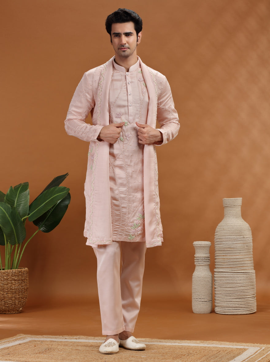 Peach Embroidered Kurta Pajama | TULA