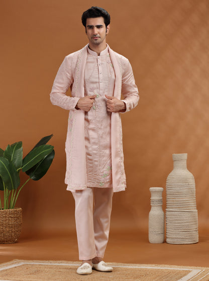 Peach Embroidered Kurta Pajama | TULA