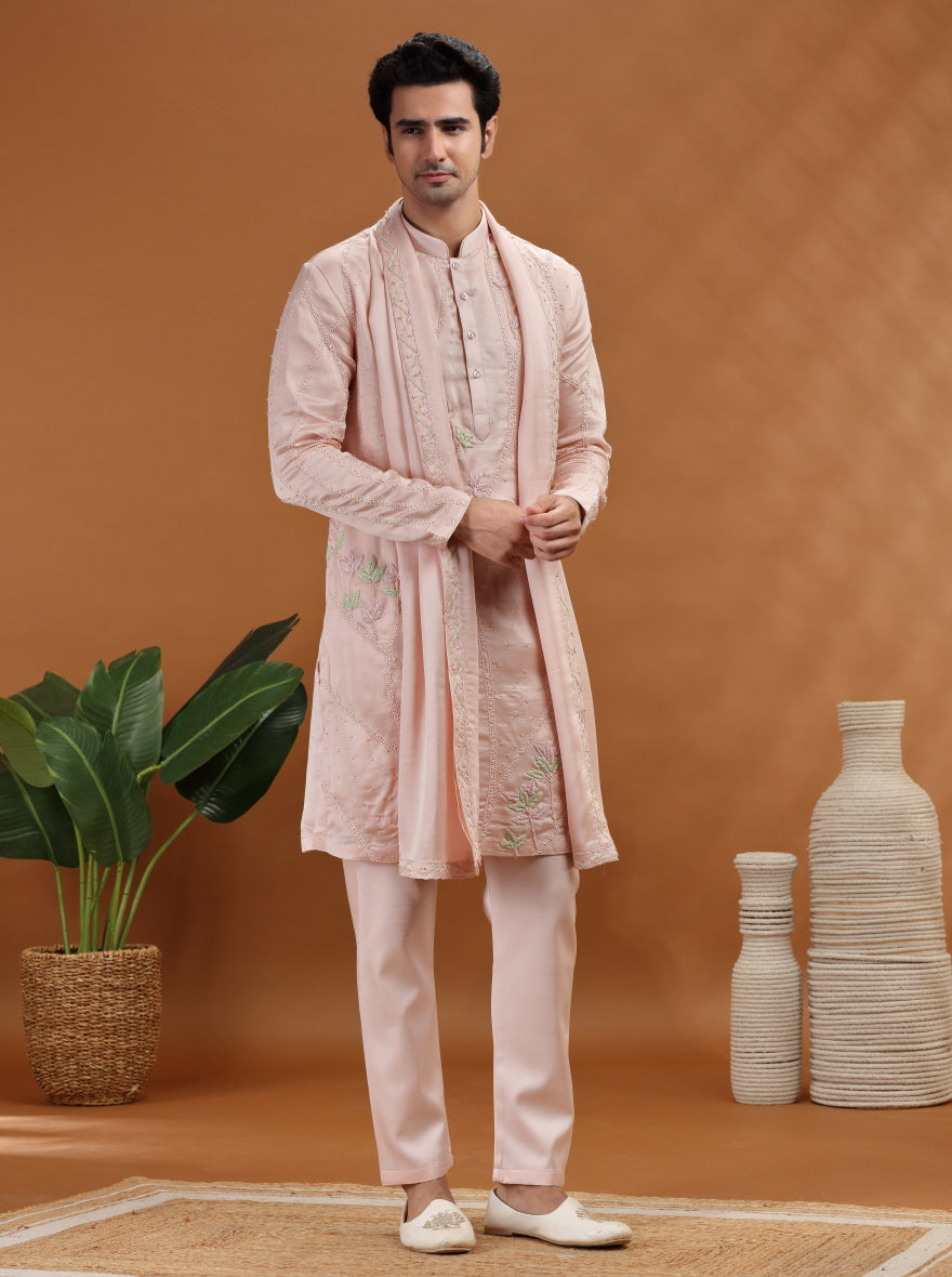 Peach Embroidered Kurta Pajama | TULA